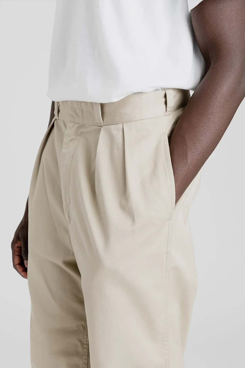 Double Pleat Wide Chino Pants - Khaki