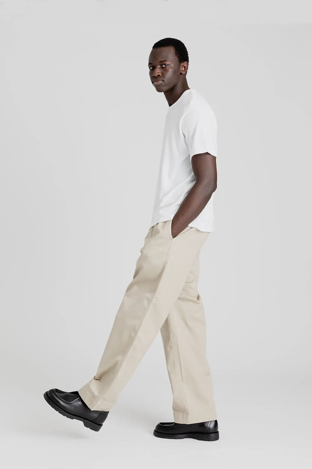 Double Pleat Wide Chino Pants - Khaki