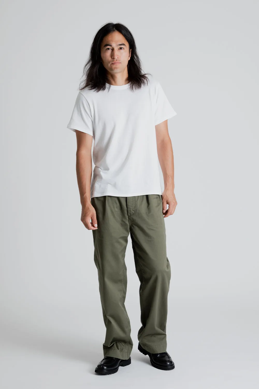 Double Pleat Wide Chino Pants - Moss Green