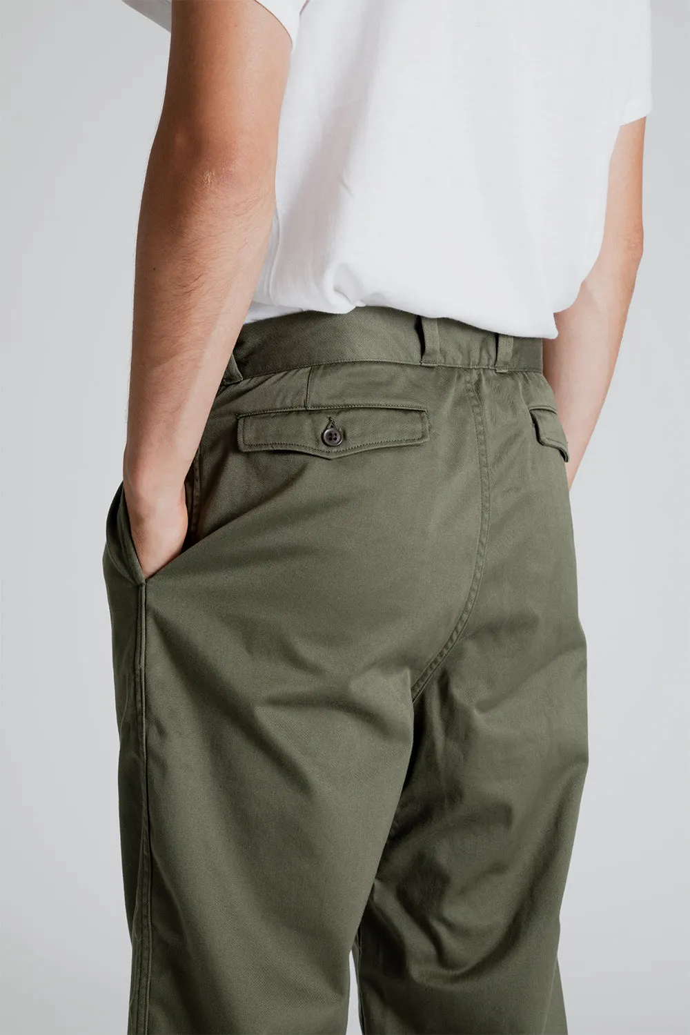 Double Pleat Wide Chino Pants - Moss Green