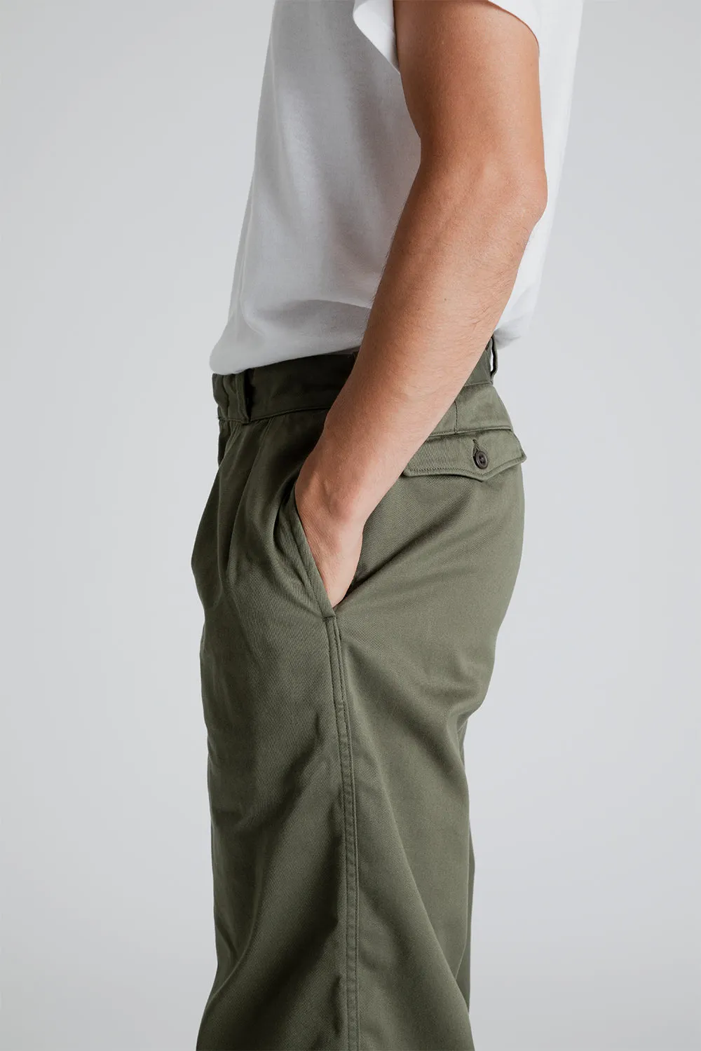 Double Pleat Wide Chino Pants - Moss Green