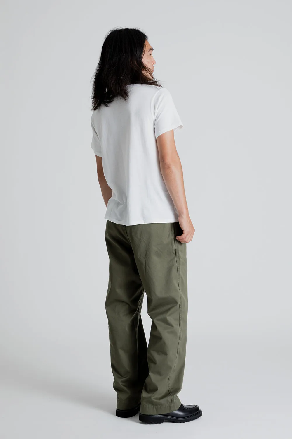 Double Pleat Wide Chino Pants - Moss Green