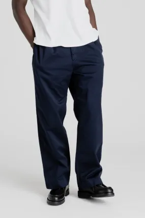 Double Pleat Wide Chino Pants - Navy