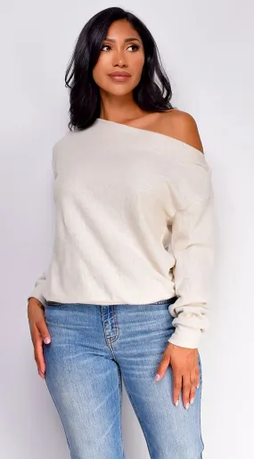 Edna Off Shoulder Sweater Top - Cream