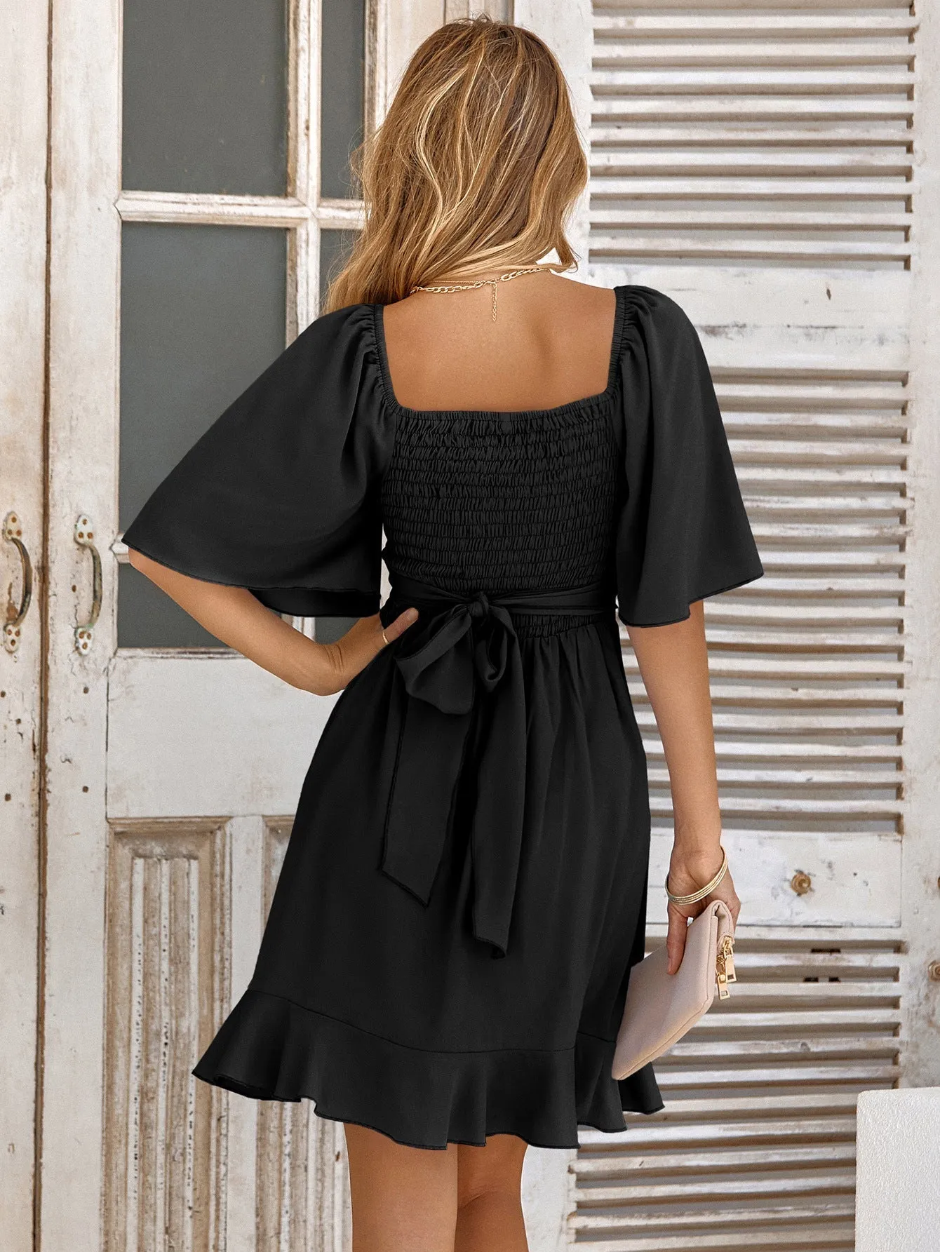 Elegant and Versatile: Women's Short Sleeve Wrap V-Neck Mini Dresses