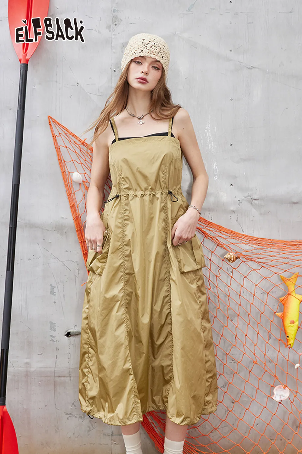 ELFSACK 2024 Summer New Arrivals Workwear casual camisole dress women's versatile A-line skirt