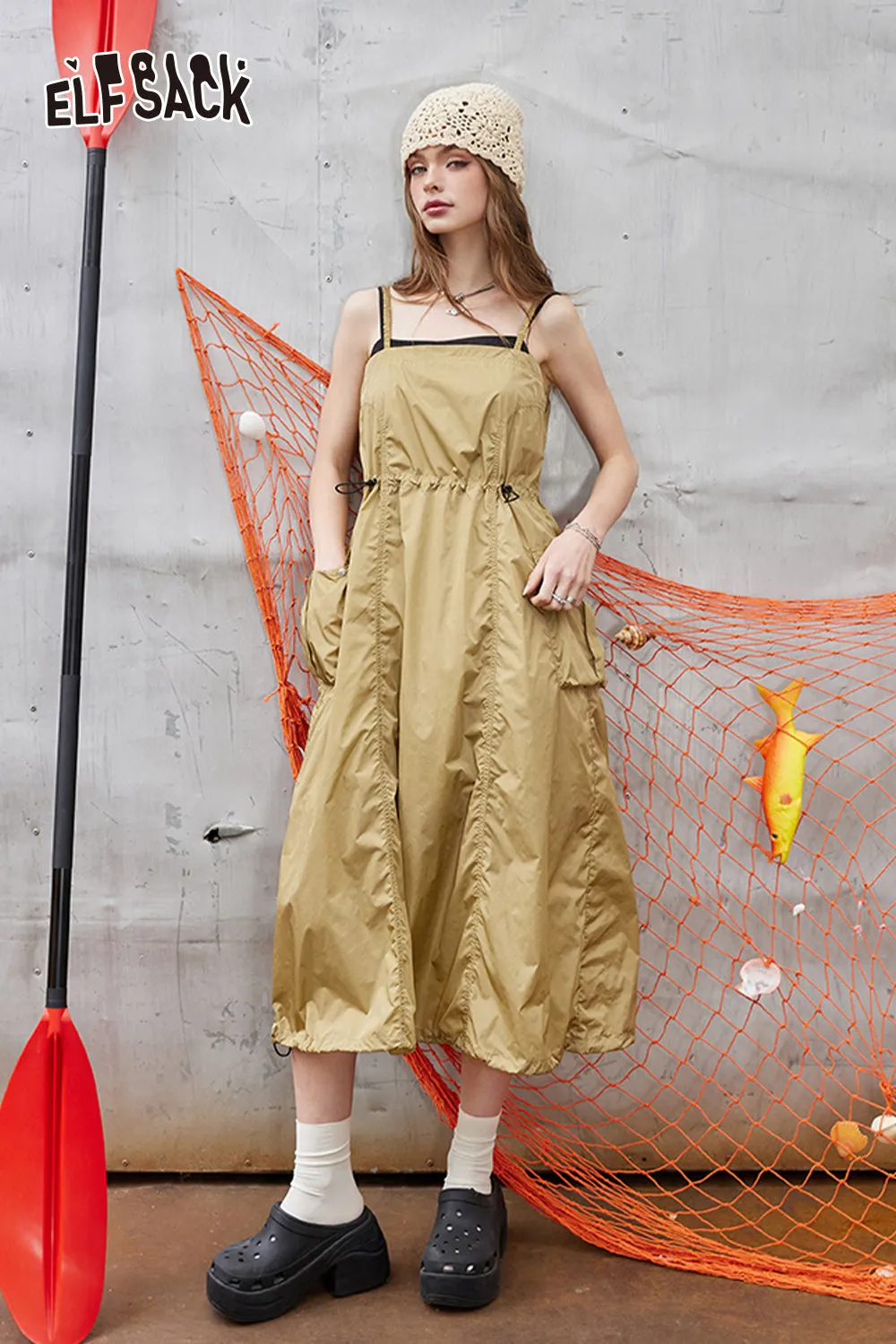 ELFSACK 2024 Summer New Arrivals Workwear casual camisole dress women's versatile A-line skirt