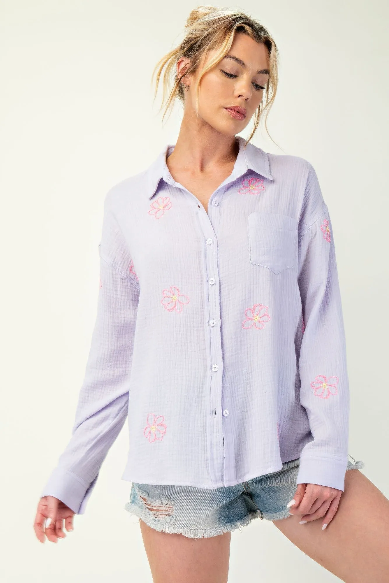 Embo Detailed Cotton Gauze Shirt