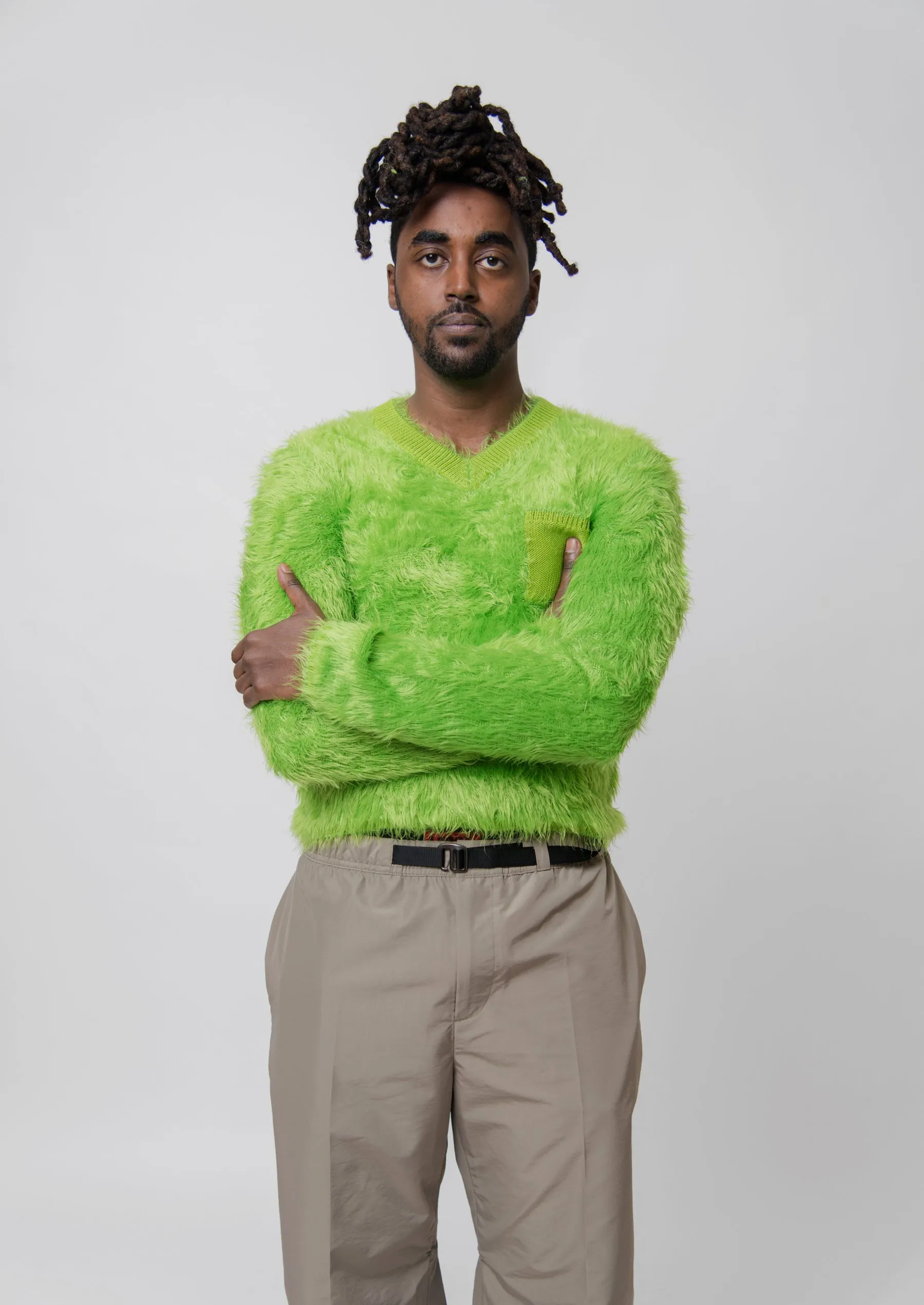 Fluffy V-Neck Sweater Apple Green KNIT000376