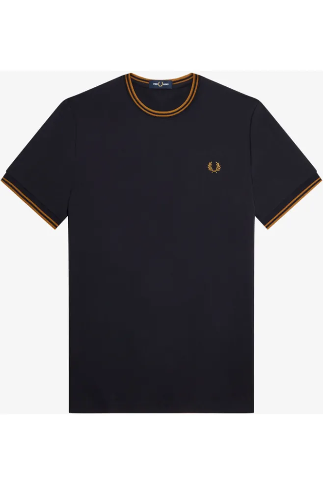 Fred Perry - M1588 Twin Tipped Navy/ Dark Caramel - T-Shirt