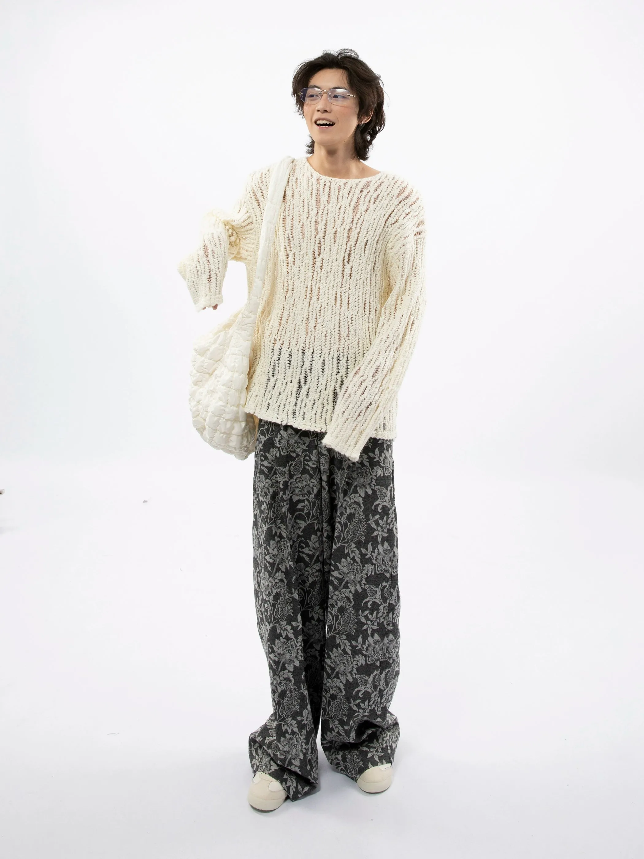 Fuzzy Open Knit Lightweight Pullover Sweater