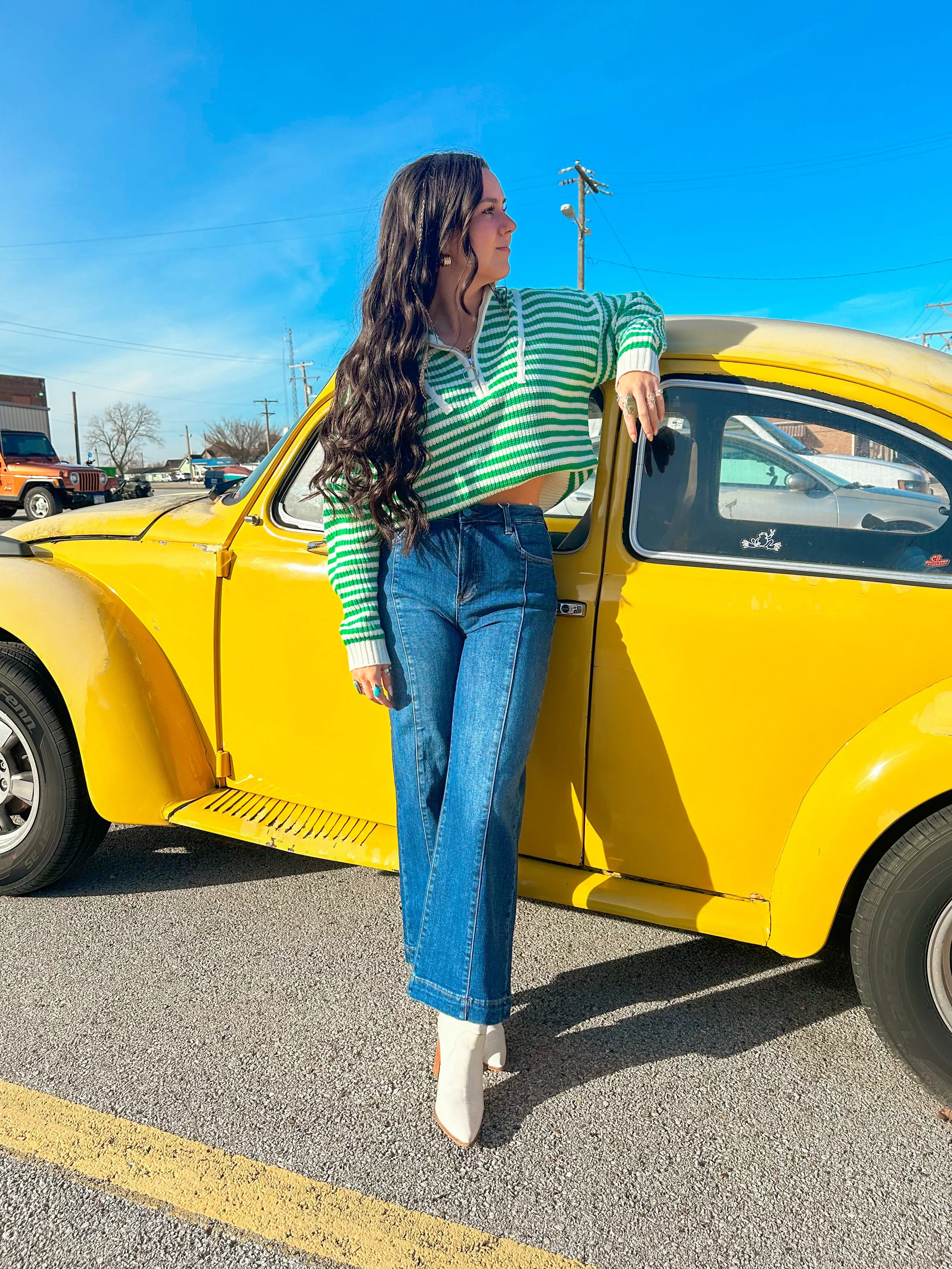 Green W/ Envy Half=Zip Stripe Sweater