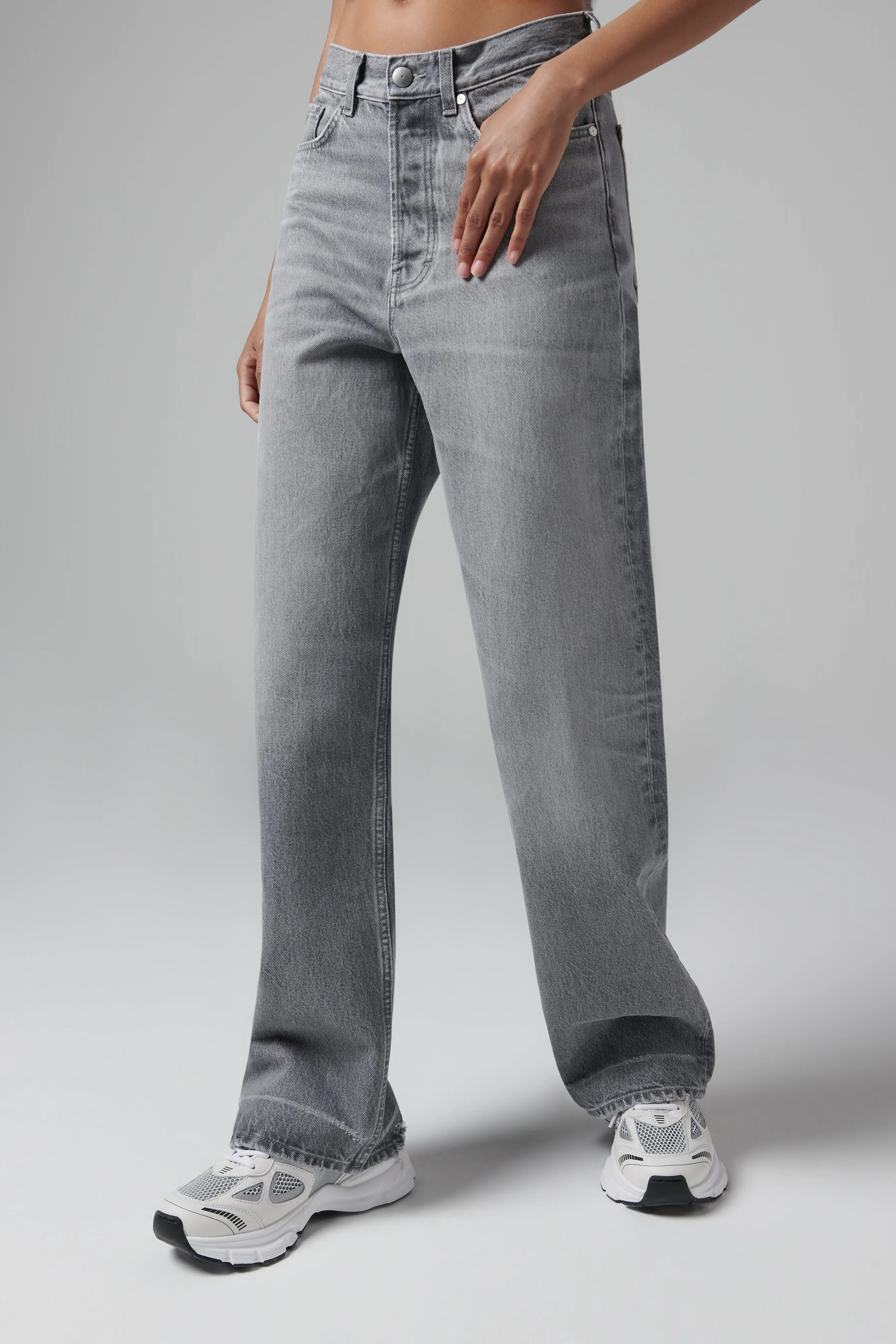 Grey Flare Hem Mid-Rise Jeans