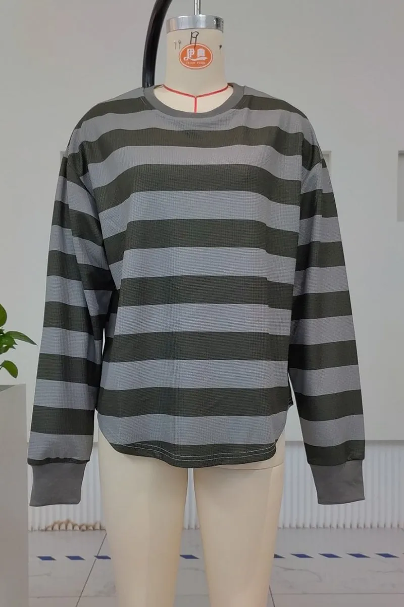 HTT1060 Grunge Striped Sweater Top