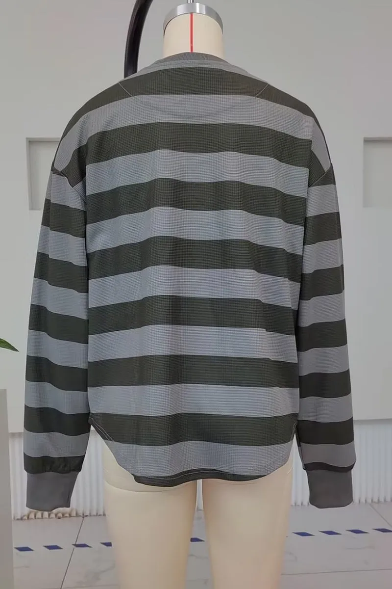 HTT1060 Grunge Striped Sweater Top