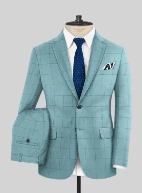 Italian Murano Domar Blue Wool Linen Silk Suit