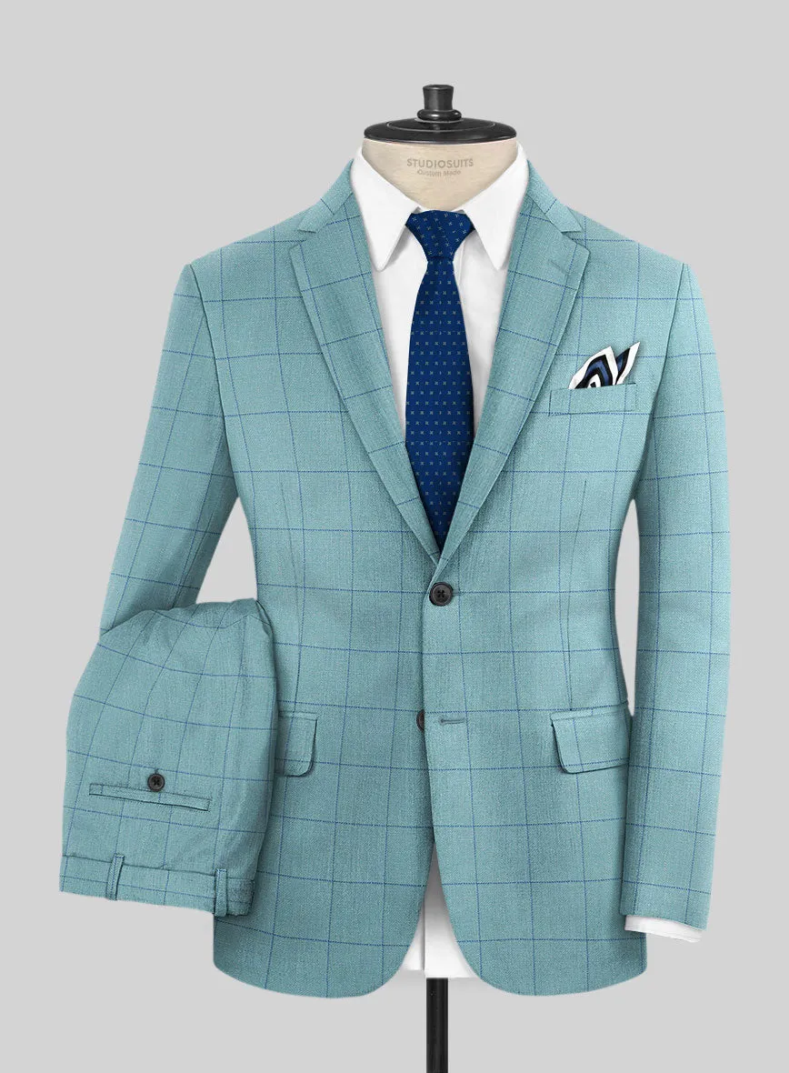 Italian Murano Domar Blue Wool Linen Silk Suit