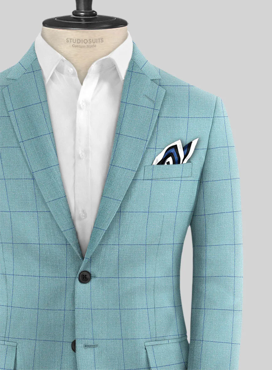 Italian Murano Domar Blue Wool Linen Silk Suit