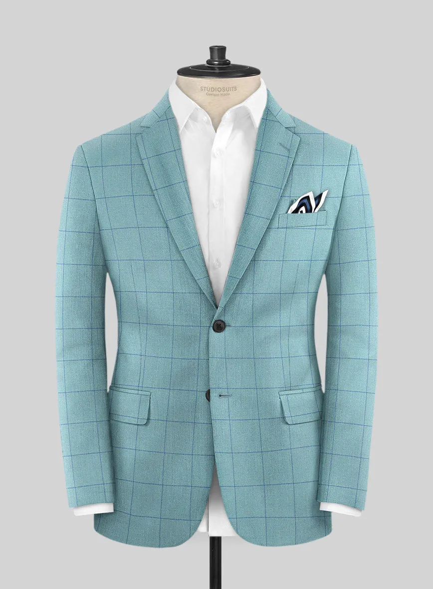 Italian Murano Domar Blue Wool Linen Silk Suit