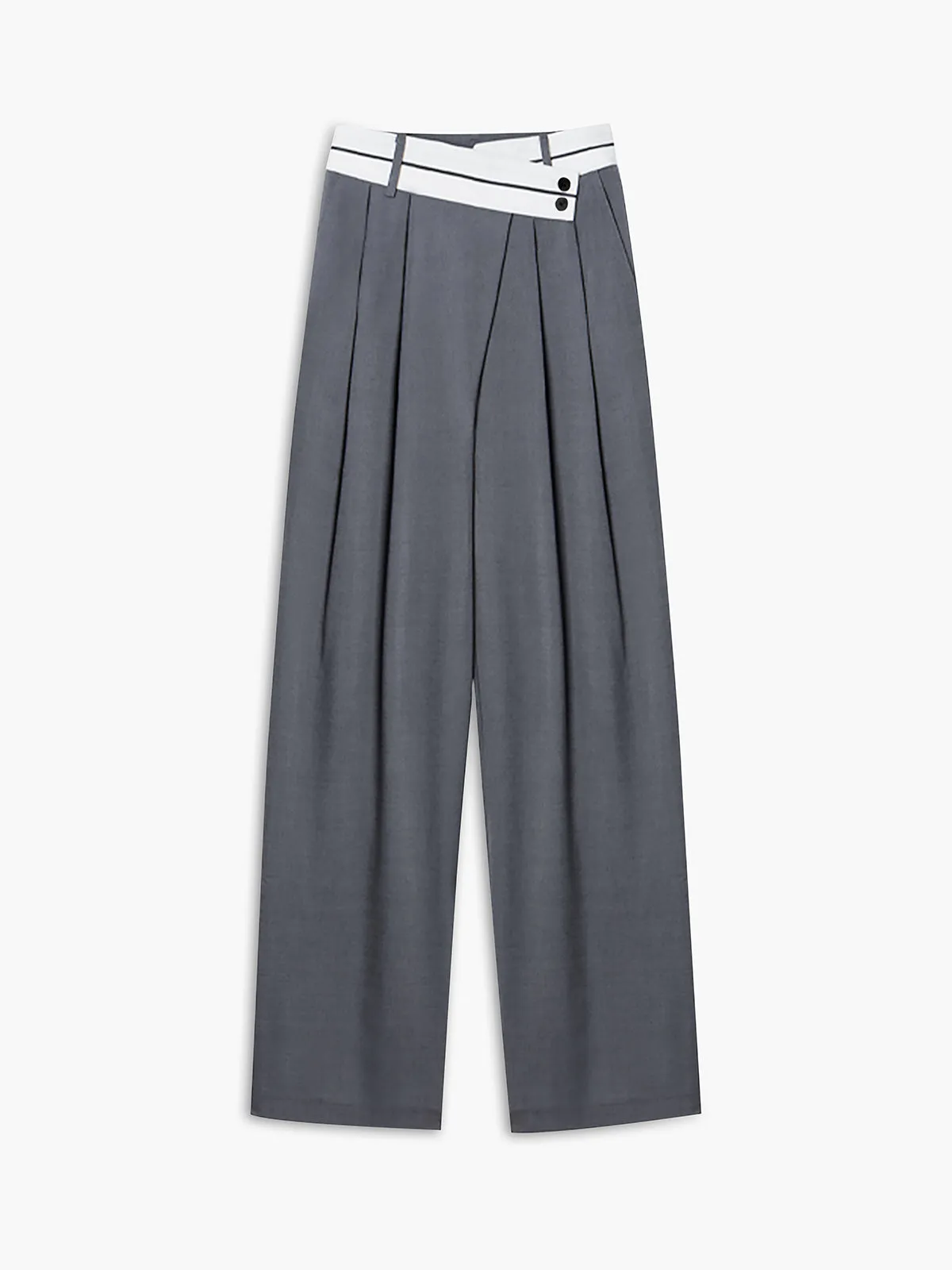 Ivyshape | Asymmetrical Contrast Waistband Wide Leg Pants for Women