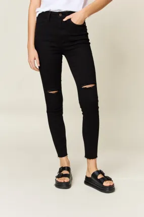 Judy Blue Distressed Tummy Control High Waist Skinny Jeans in Black