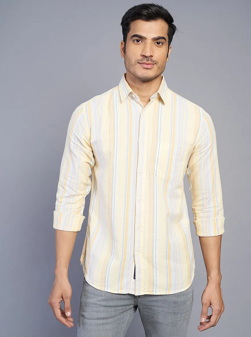 Light Yellow Striped Slim Fit Casual Shirt | JadeBlue