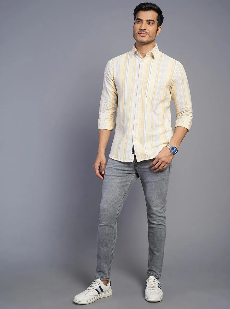 Light Yellow Striped Slim Fit Casual Shirt | JadeBlue