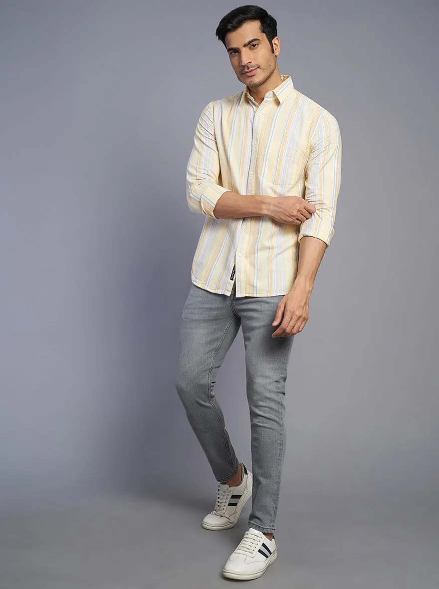 Light Yellow Striped Slim Fit Casual Shirt | JadeBlue