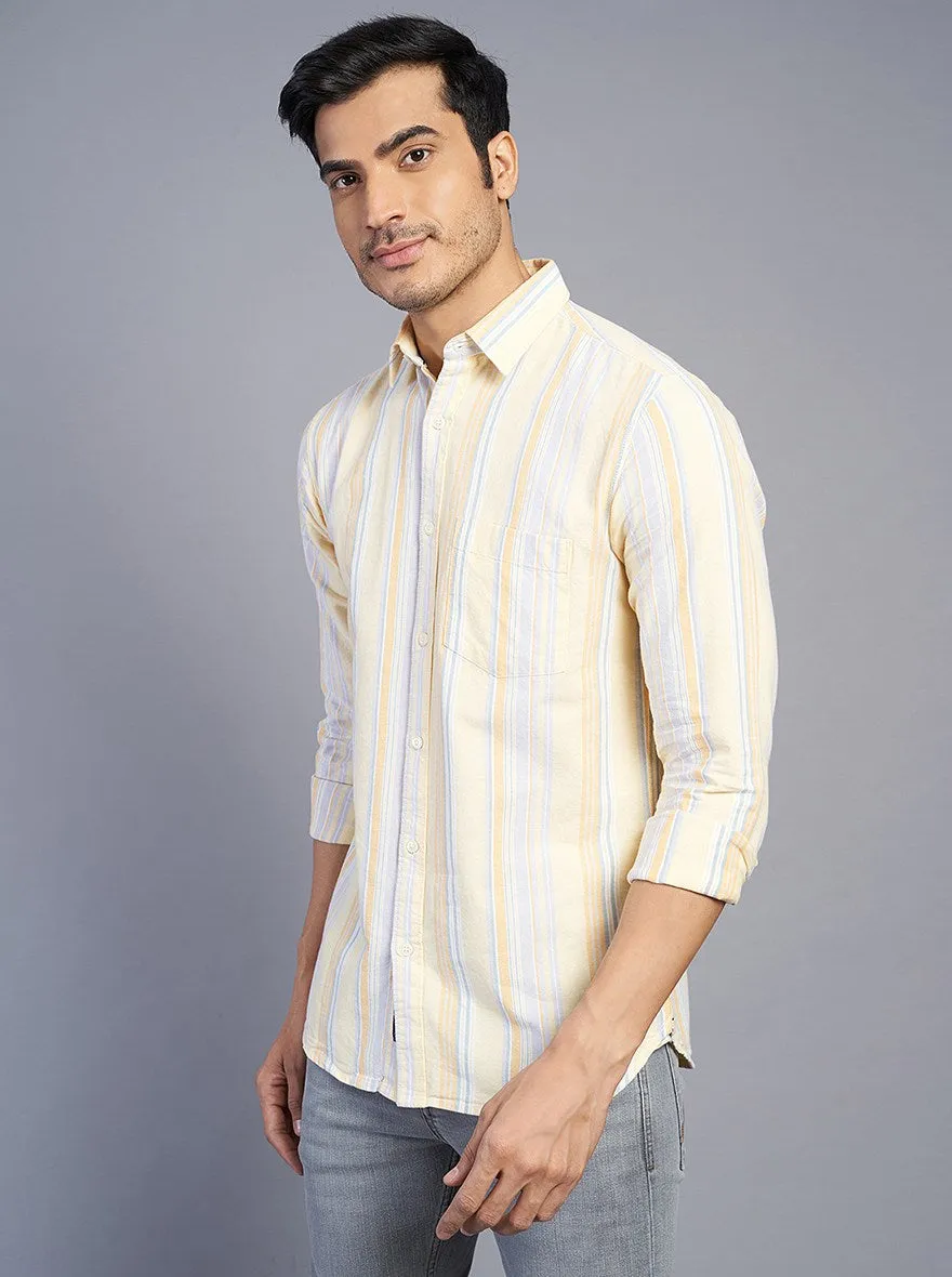 Light Yellow Striped Slim Fit Casual Shirt | JadeBlue