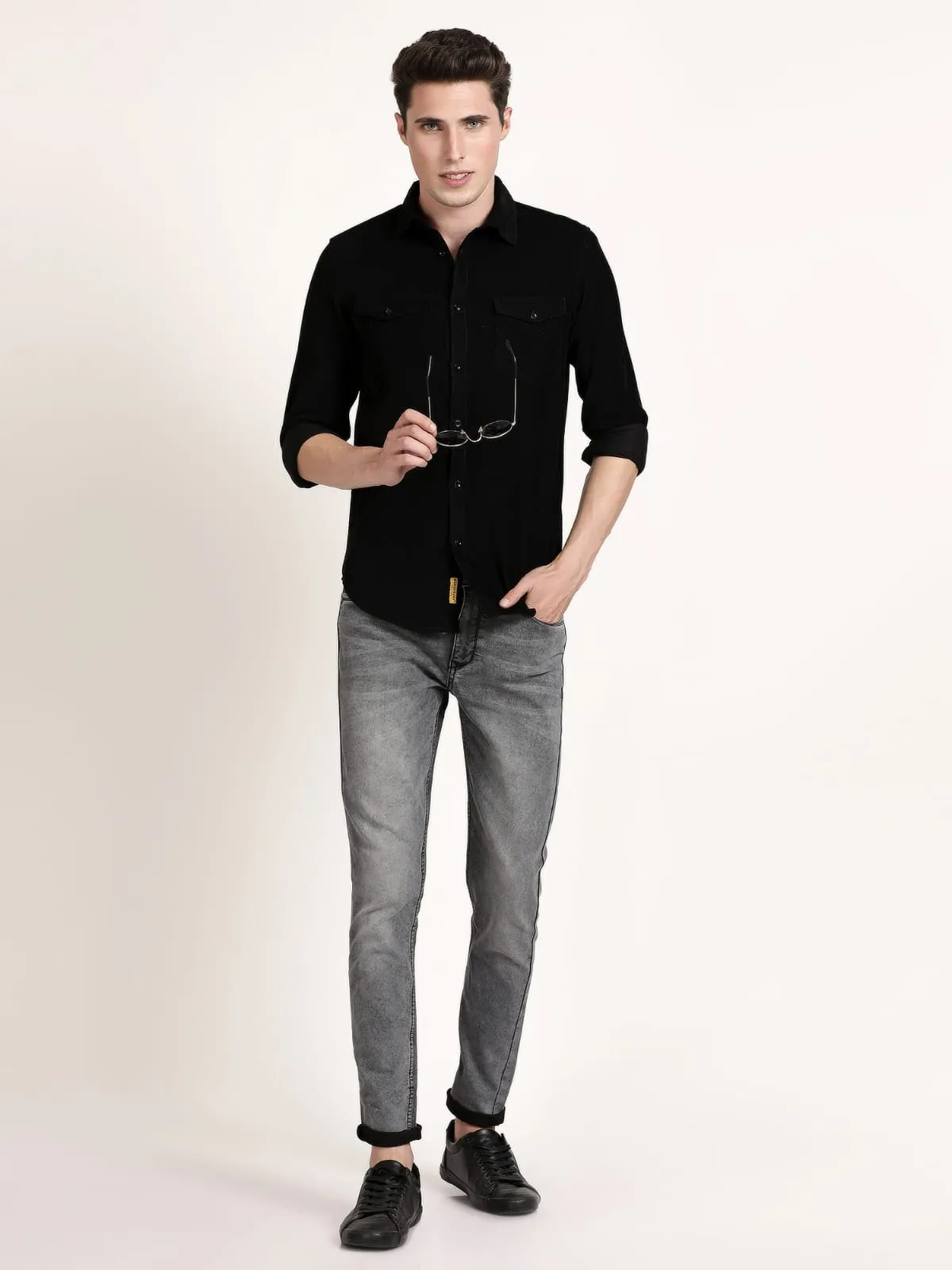 Men Black Solid Formal Shirt (GBRJ6022)