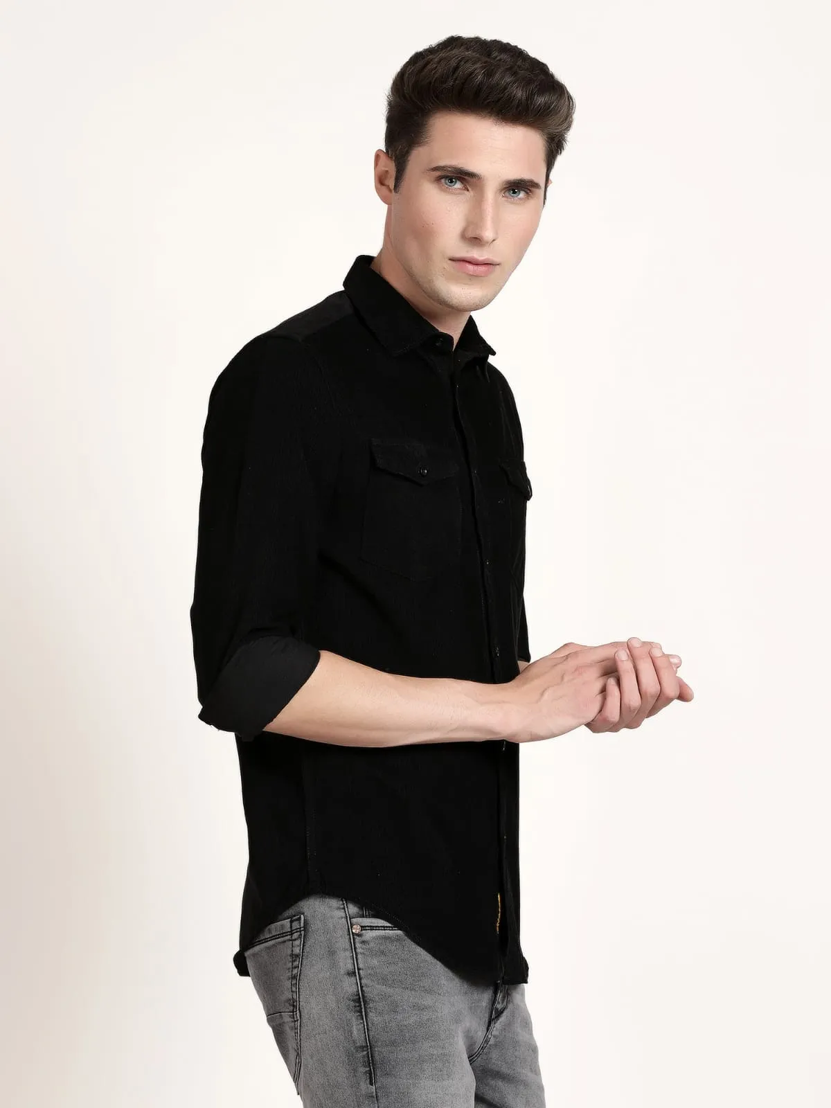 Men Black Solid Formal Shirt (GBRJ6022)