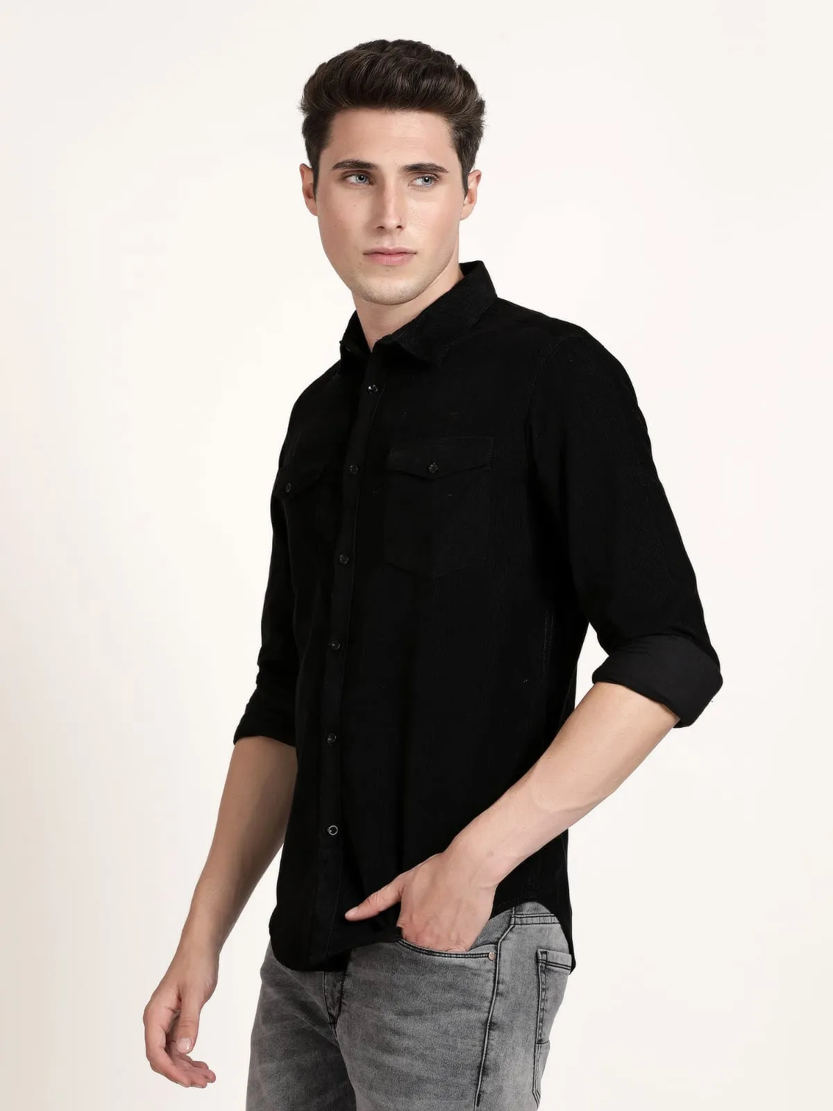 Men Black Solid Formal Shirt (GBRJ6022)