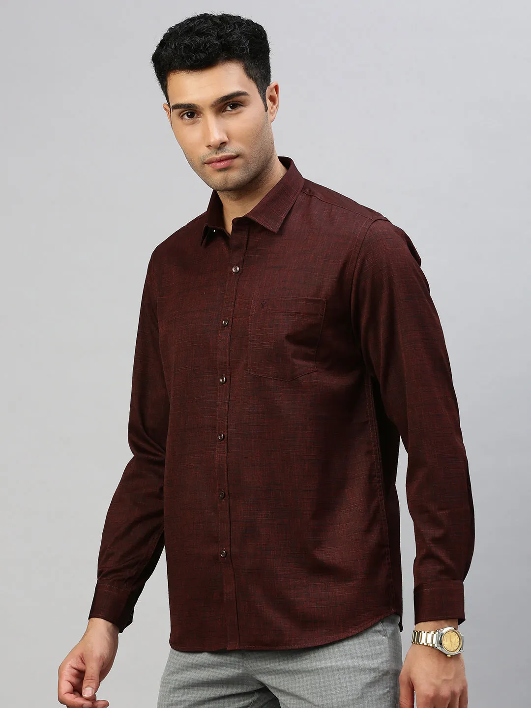 Men Cotton Blend Shirt Brown T33 TI3