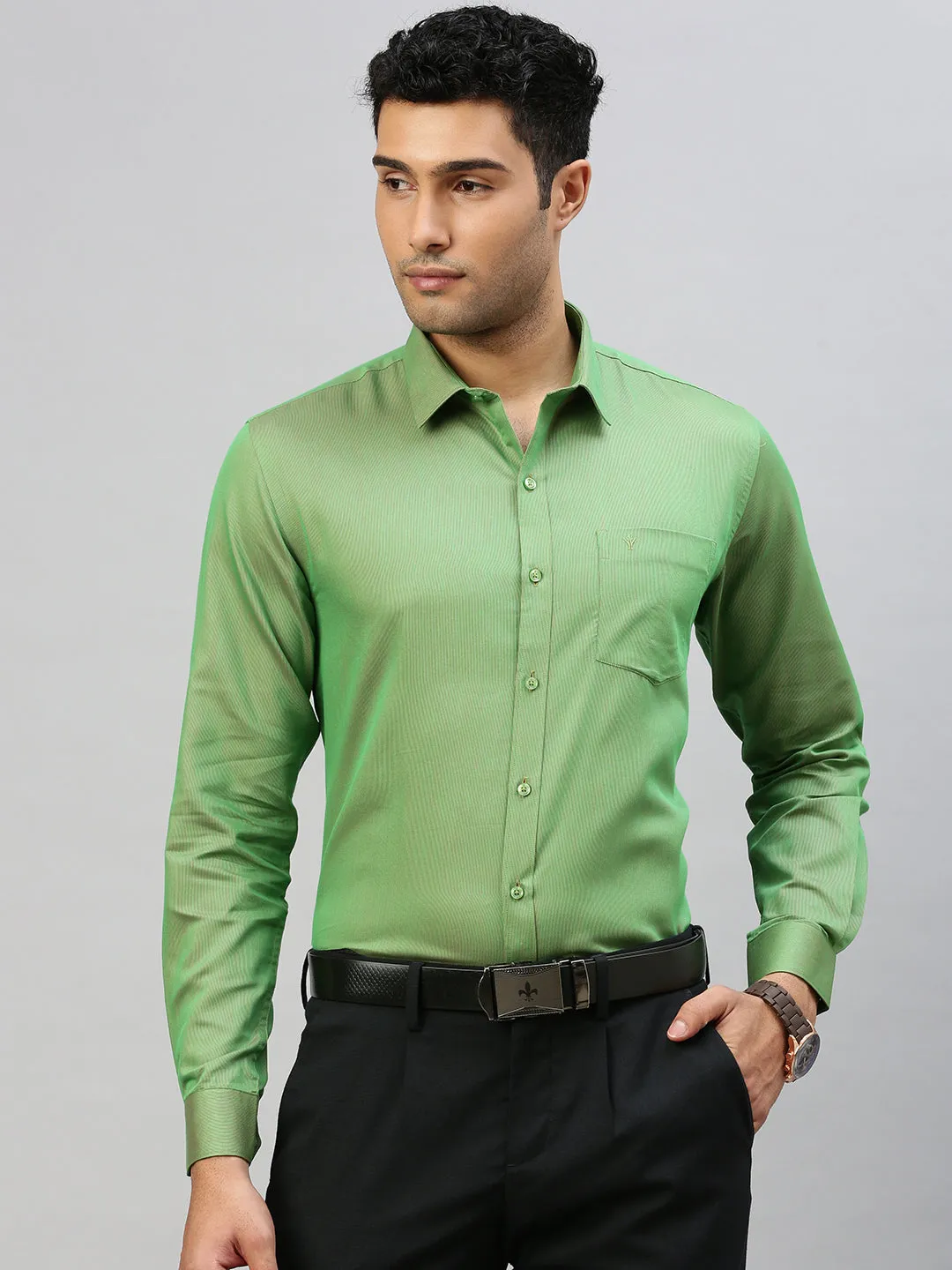 Men Cotton Rich Shirt Green TZ3