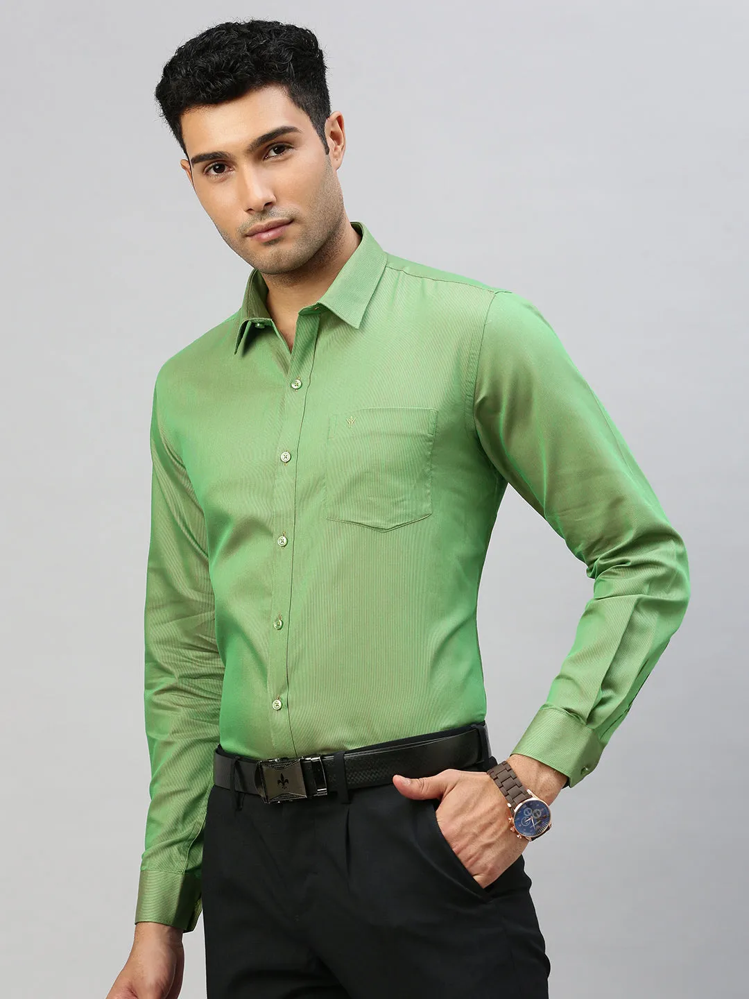 Men Cotton Rich Shirt Green TZ3