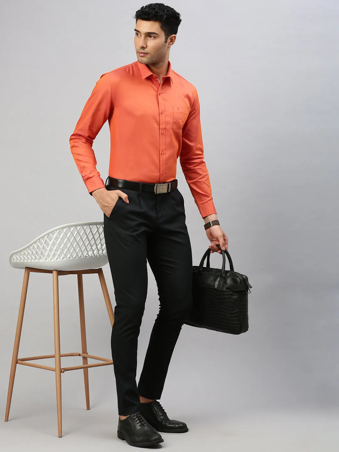 Men Cotton Rich Shirt Orangy Red TZ5