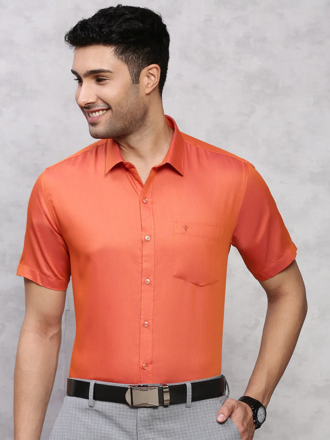 Men Cotton Rich Shirt Orangy Red TZ5