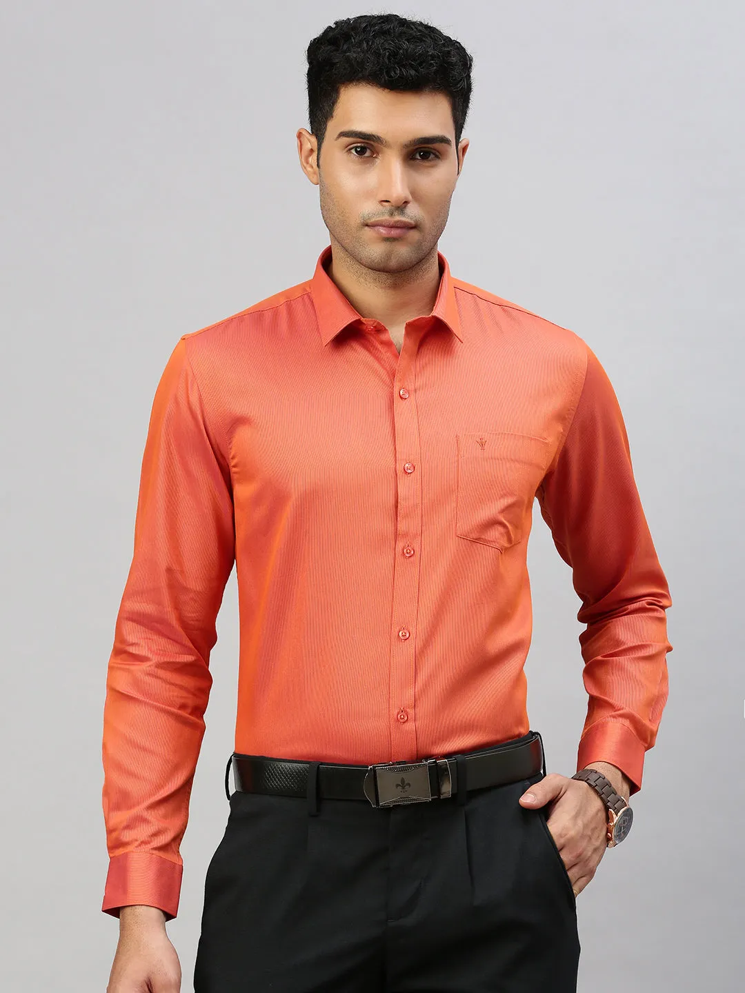 Men Cotton Rich Shirt Orangy Red TZ5