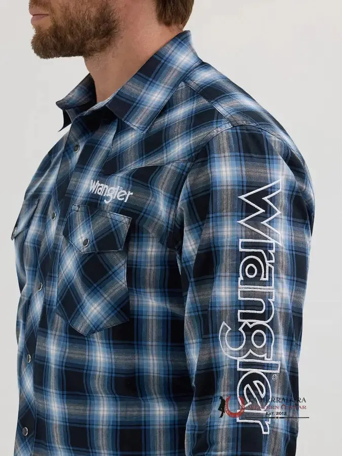 MEN'S WRANGLER LOGO LONG SLEEVE BUTTON-DOWN PLAID SHIRT