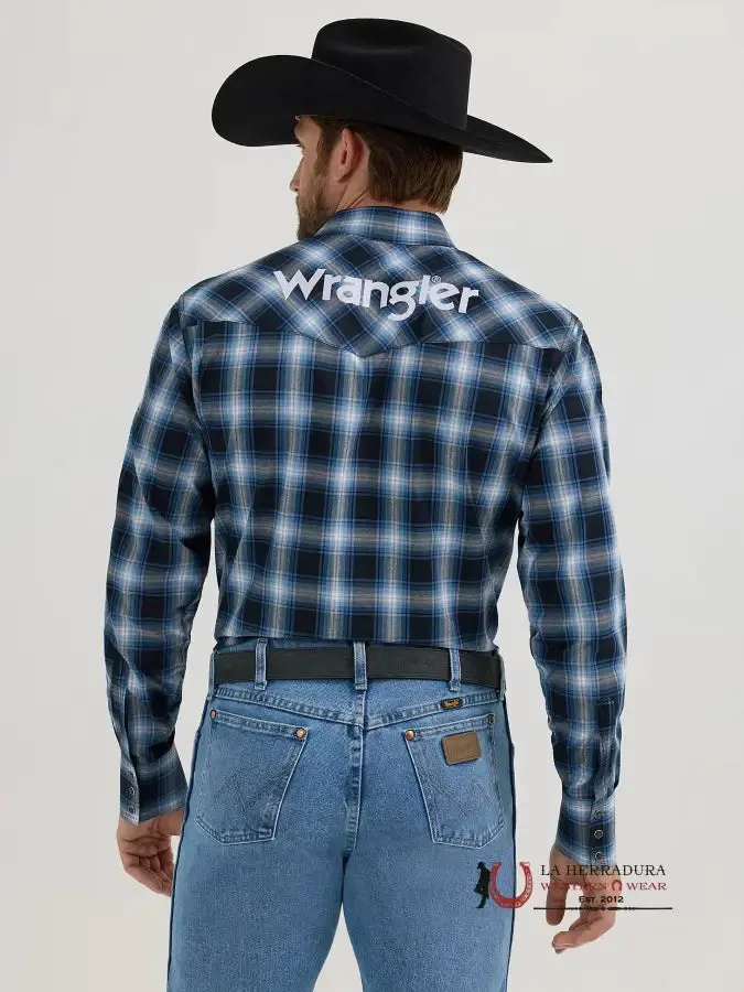 MEN'S WRANGLER LOGO LONG SLEEVE BUTTON-DOWN PLAID SHIRT