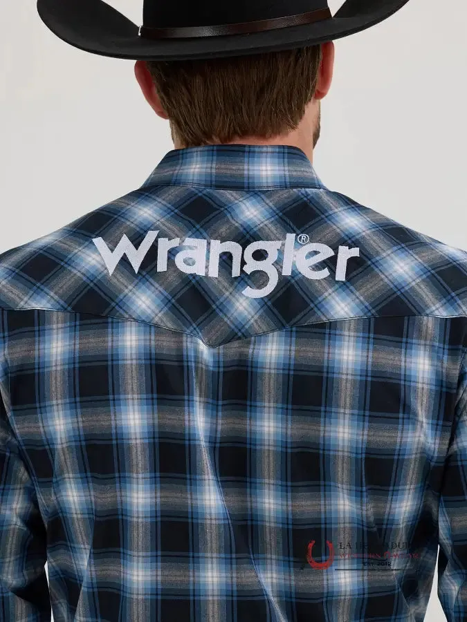 MEN'S WRANGLER LOGO LONG SLEEVE BUTTON-DOWN PLAID SHIRT