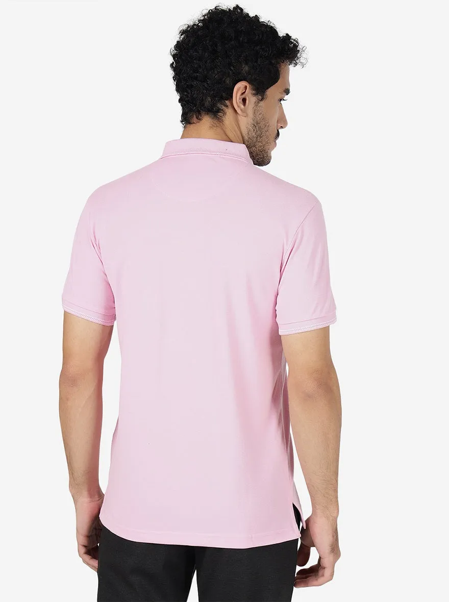 Mist Pink Solid Slim Fit Polo T-Shirt | Greenfibre