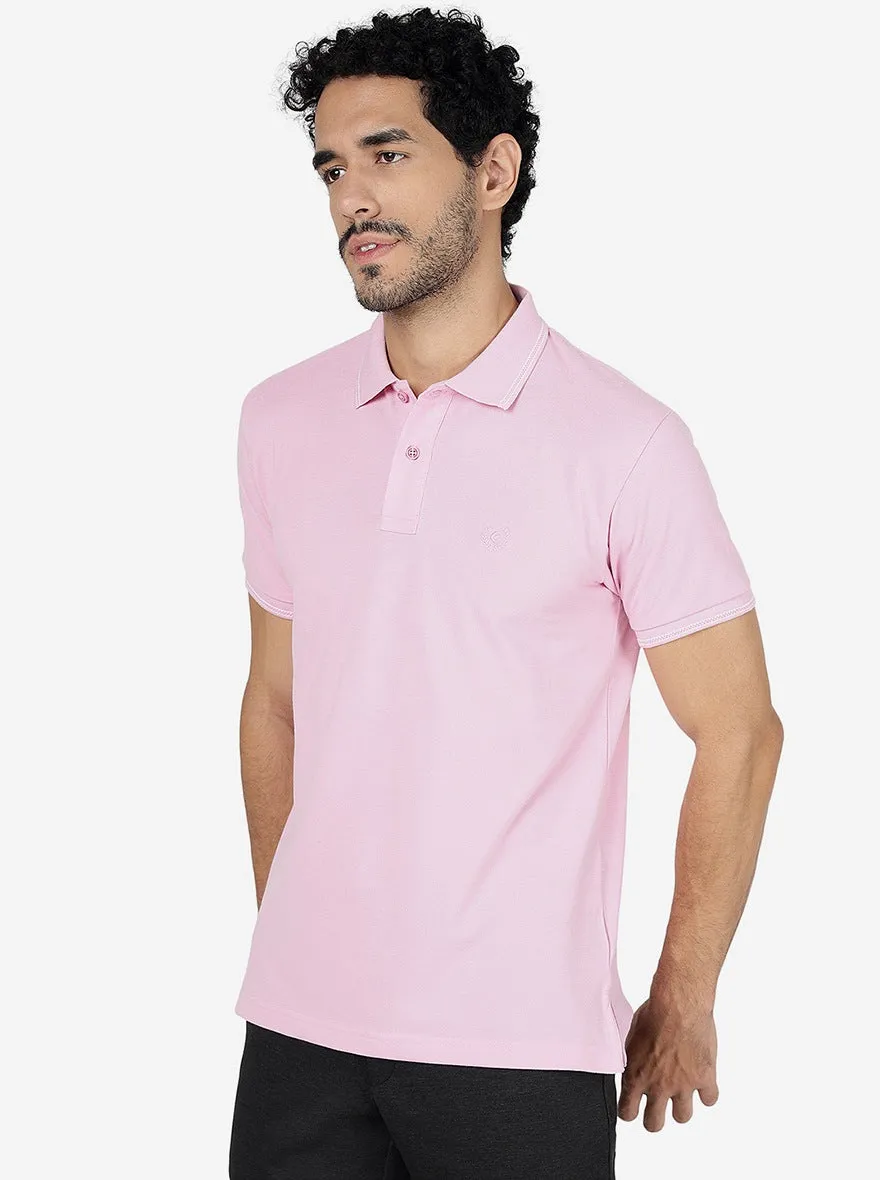 Mist Pink Solid Slim Fit Polo T-Shirt | Greenfibre