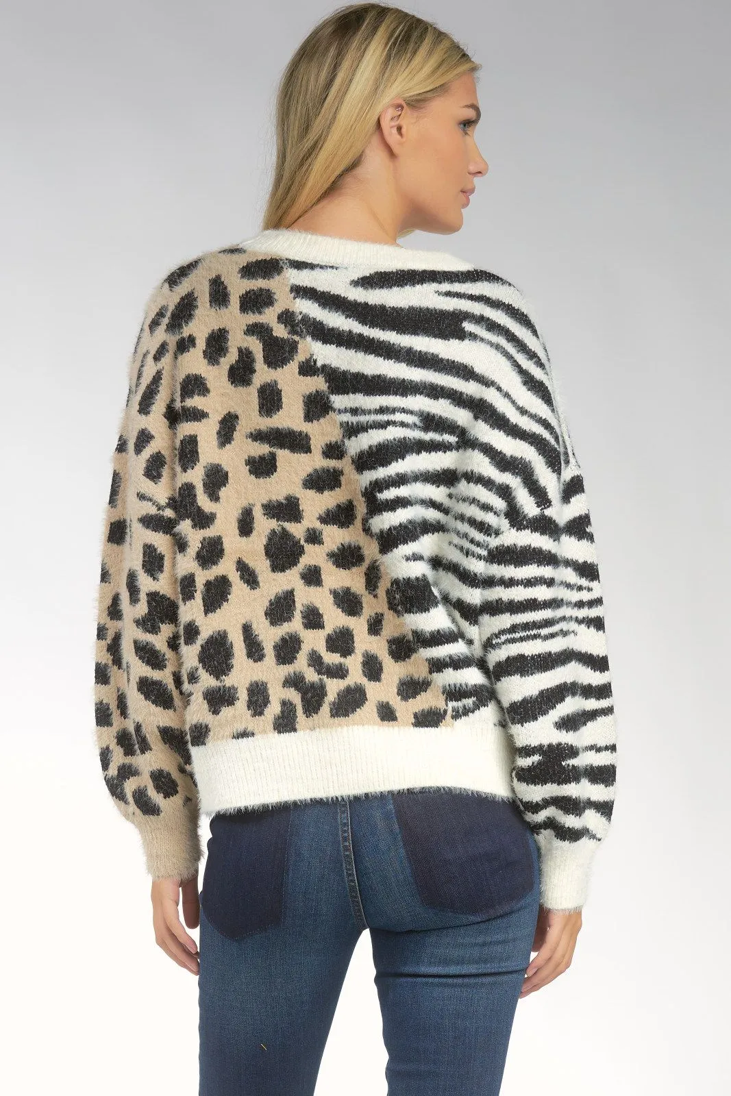 Mixed Animal Print Sweater | Taupe Black