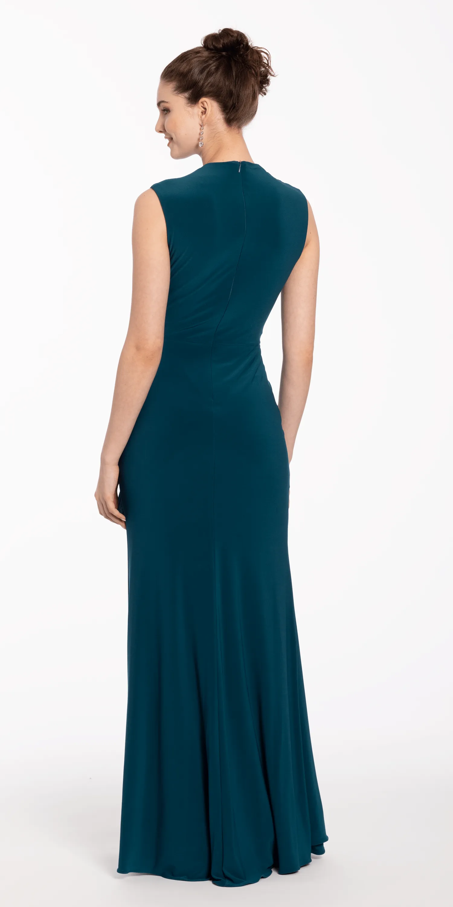 Mock Neck Jersey Side Ruched Sheath Dress