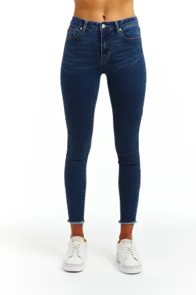 Mona - High Rise Fray Hem Skinny In Indigo