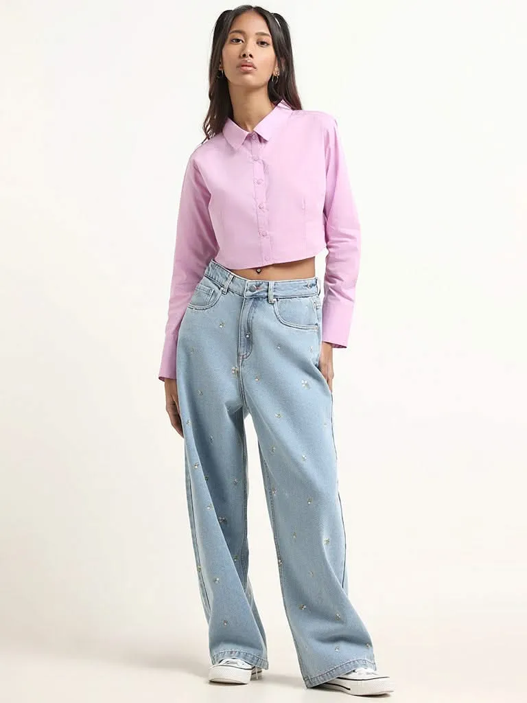 Nuon Light Blue Wide Leg - Fit Mid Rise Jeans