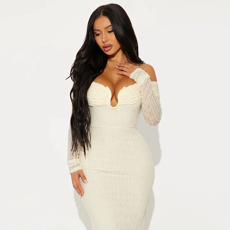 One Shoulder Long Sleeve Tube Top Dress