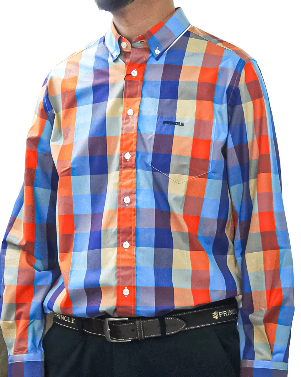 Pringle LS Rust Blue Check Classic Reg Fit Shirt