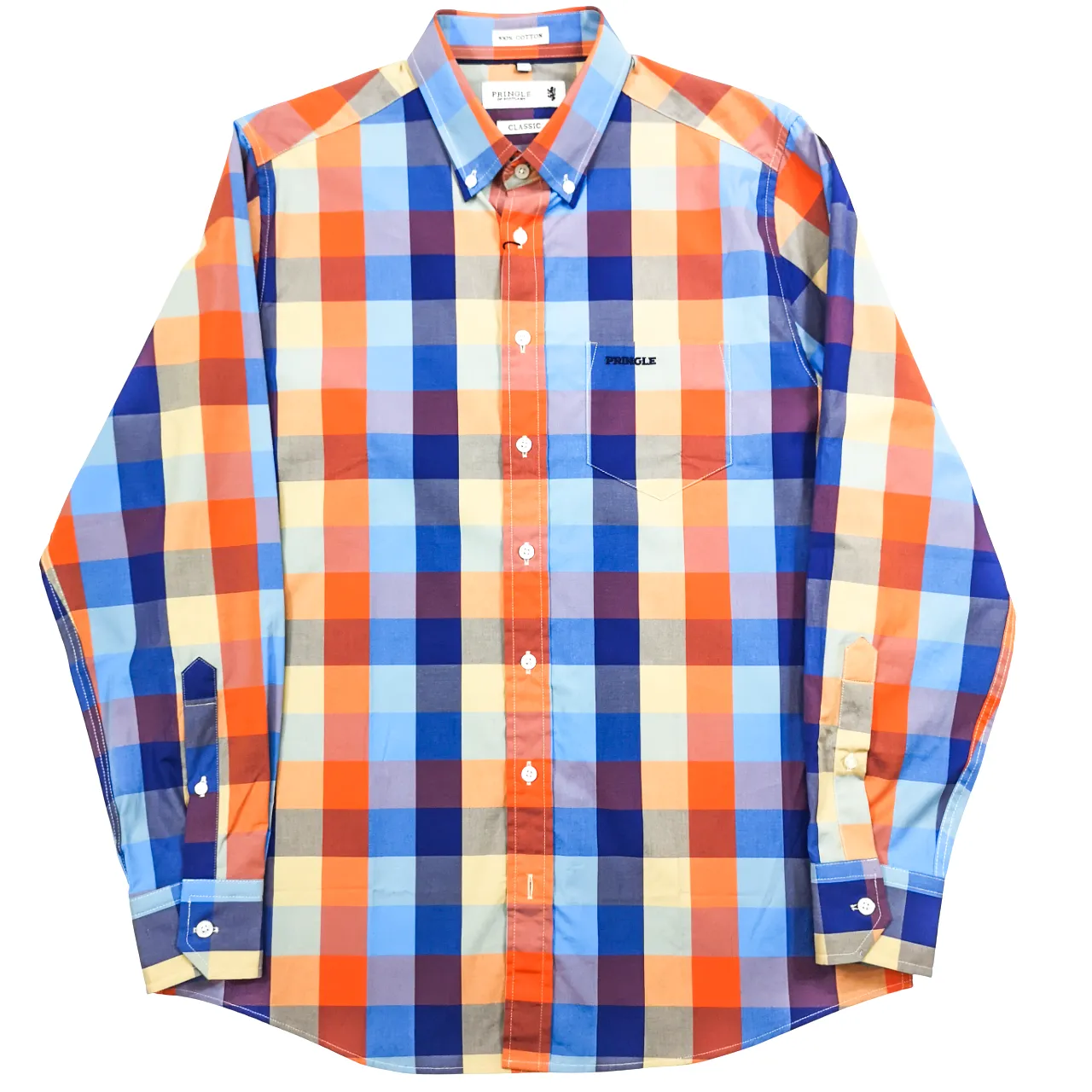 Pringle LS Rust Blue Check Classic Reg Fit Shirt